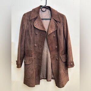 Chocolate Brown Suede Double-Breasted 3/4 Length Coat/Jacket